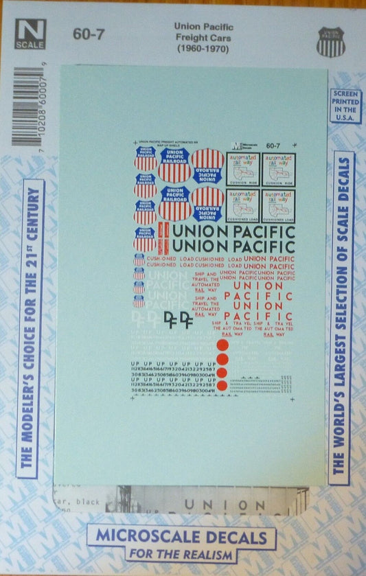 Microscale Decal N #60-07 Union Pacific Freight Cars ( 1960-1970 ) Decal Sheet