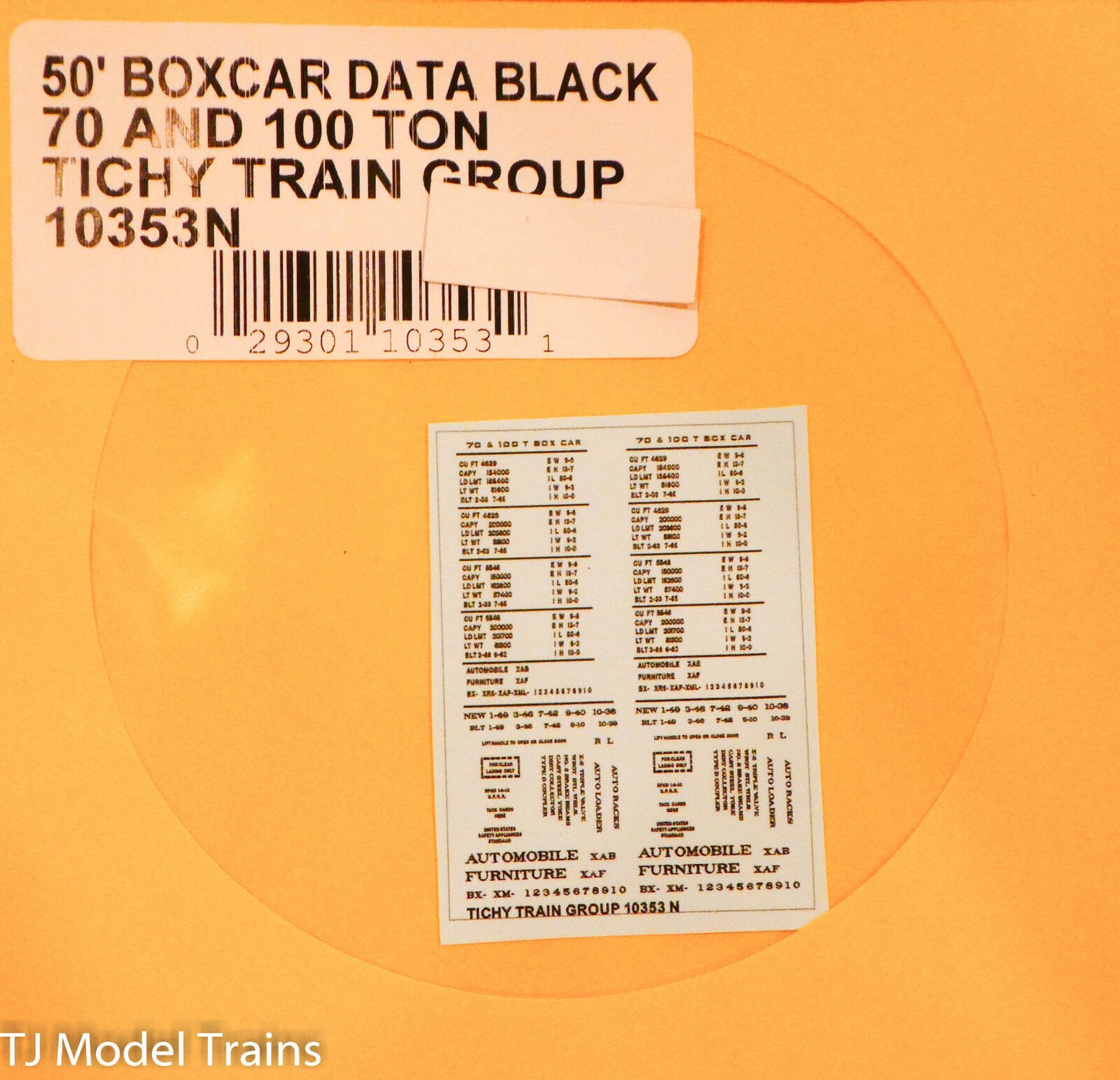 Tichy Train Group Decal #10353N 50' Boxcar Data Black 70 and 100 Ton (Decal)