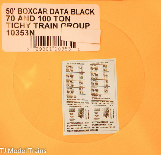 Tichy Train Group Decal #10353N 50' Boxcar Data Black 70 and 100 Ton (Decal)