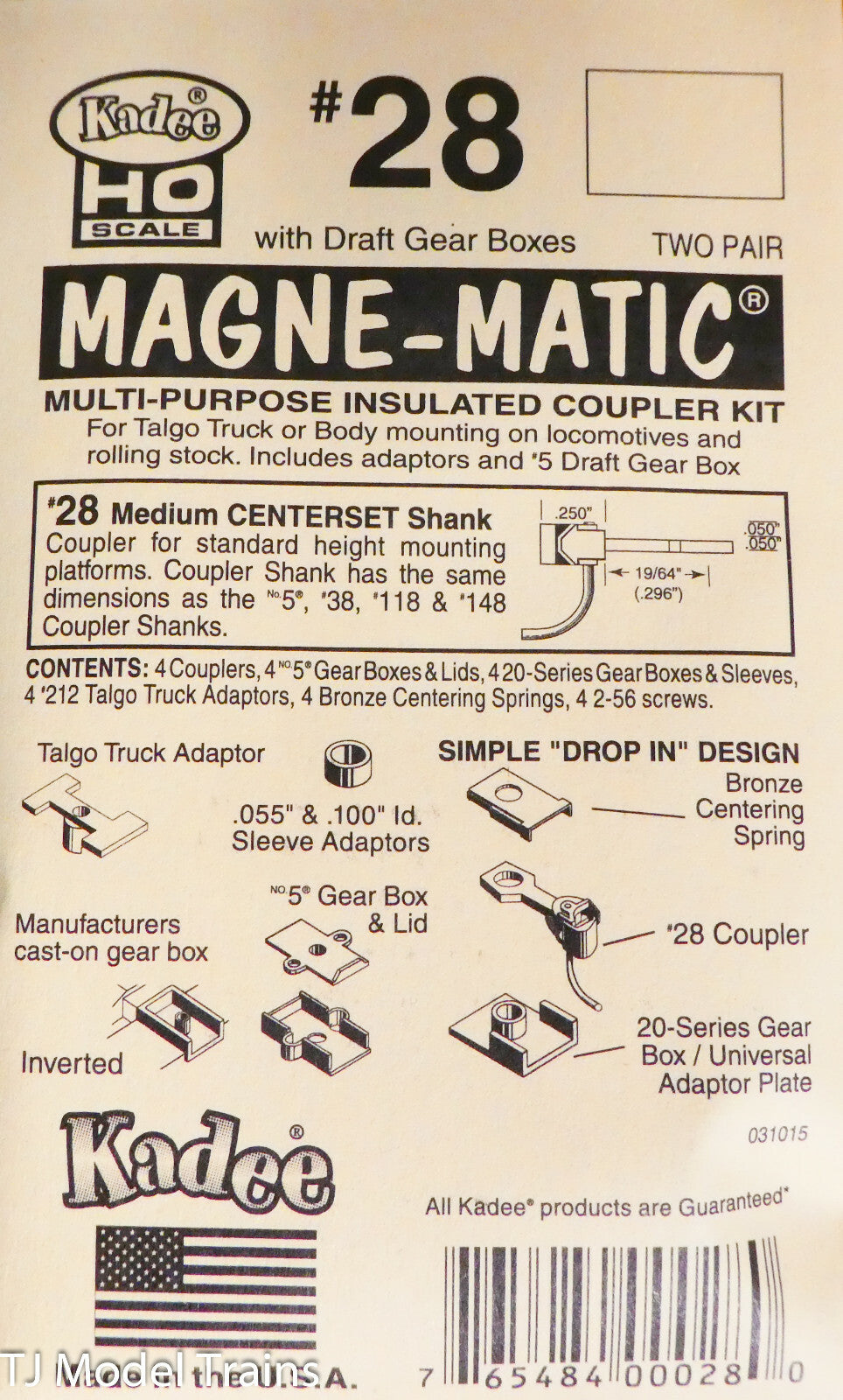 Kadee HO #28 Plastic-Shank Coupler - Kit - Magne-Matic(R) -- Medium 19/64" Cente