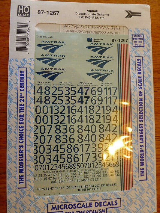 Microscale HO #87-1267 Amtrak - Diesels, GE P40/42 Late Scheme (Water SlideDecal