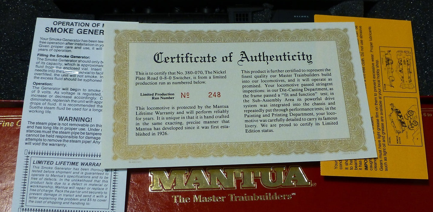Mantua HO #380-070 Nickel Plate Road (Run #248) 0-8-0 Switcher Steam (NEW IN BOX