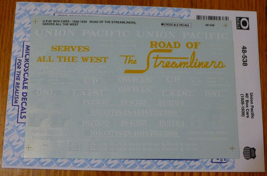Microscale Decal #48-538 Union Pacific -- 40' Box Car w/Slogans 1926-1939