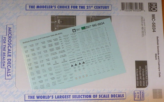 Microscale Decal HO #MC-5034 Bathtub Gondola & Coalveyor Data Black