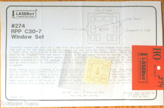 American Model Builders, Inc HO #274 Windows for: Railpower C30-7
