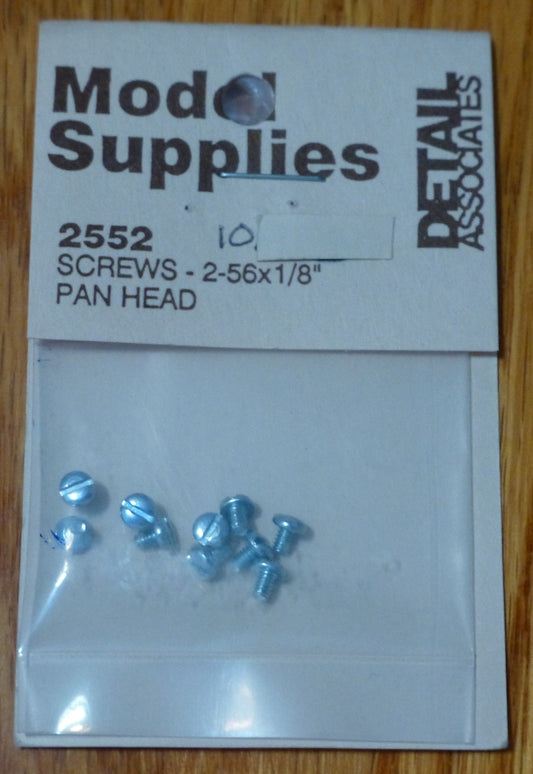 Detail Associates #2552  Pan Head Screws -- 2-56 x 1/8" pkg 6