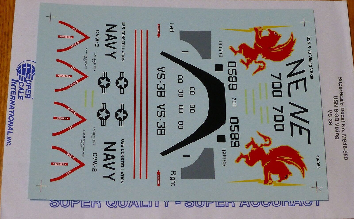 Microscale Decal 1:48 Scale #MS48-950 USN S-3B Viking VS-38
