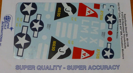 Microscale Decal 1:48 Scale #48-1138 / P-47 C/D Razorback Tunderbolts: HQ Flt/