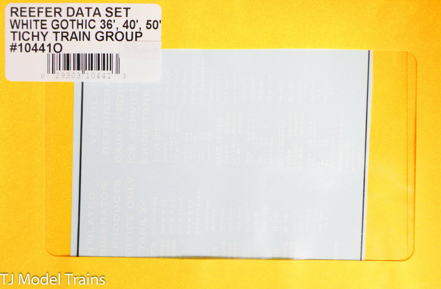 Tichy Train Group O #10441O Reefer Data Set White Gothic 36,40',50' (Decal)