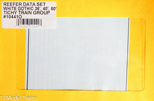 Tichy Train Group O #10441O Reefer Data Set White Gothic 36,40',50' (Decal)