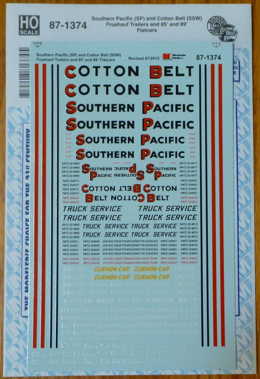 Microscale Decal HO #87-1374 Southern Pacific/Cotton Belt (for:Fruehauf Trailers