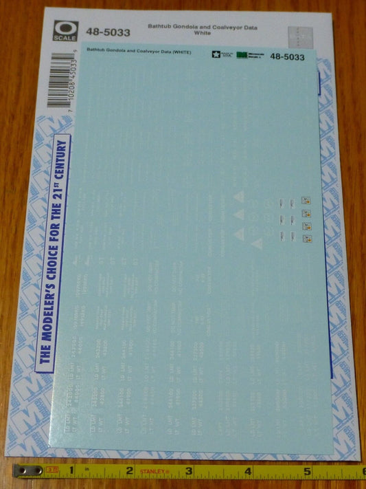 Microscale Decal #48-5033 Bathtub Gondola & Coalveyor Data White