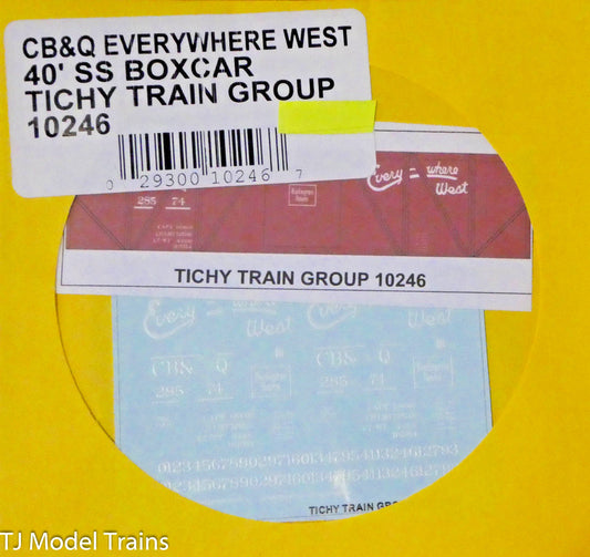 Tichy Train Group #10246 (Decal for: CB&Q Everywhere West 40' SS Boxcar,HO Scale