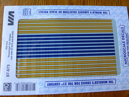 Microscale Decal HO #87-673 Via Rail Canada - VIA -- Stripes for Passenger Cars