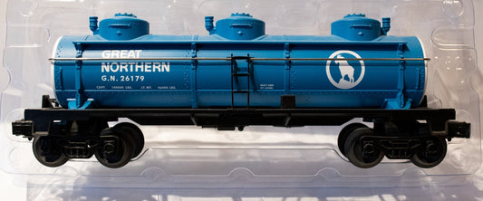 Lionel #6-26179A GN Three-dome Tank Car. Operating couplers, Metal Handrails, Pl