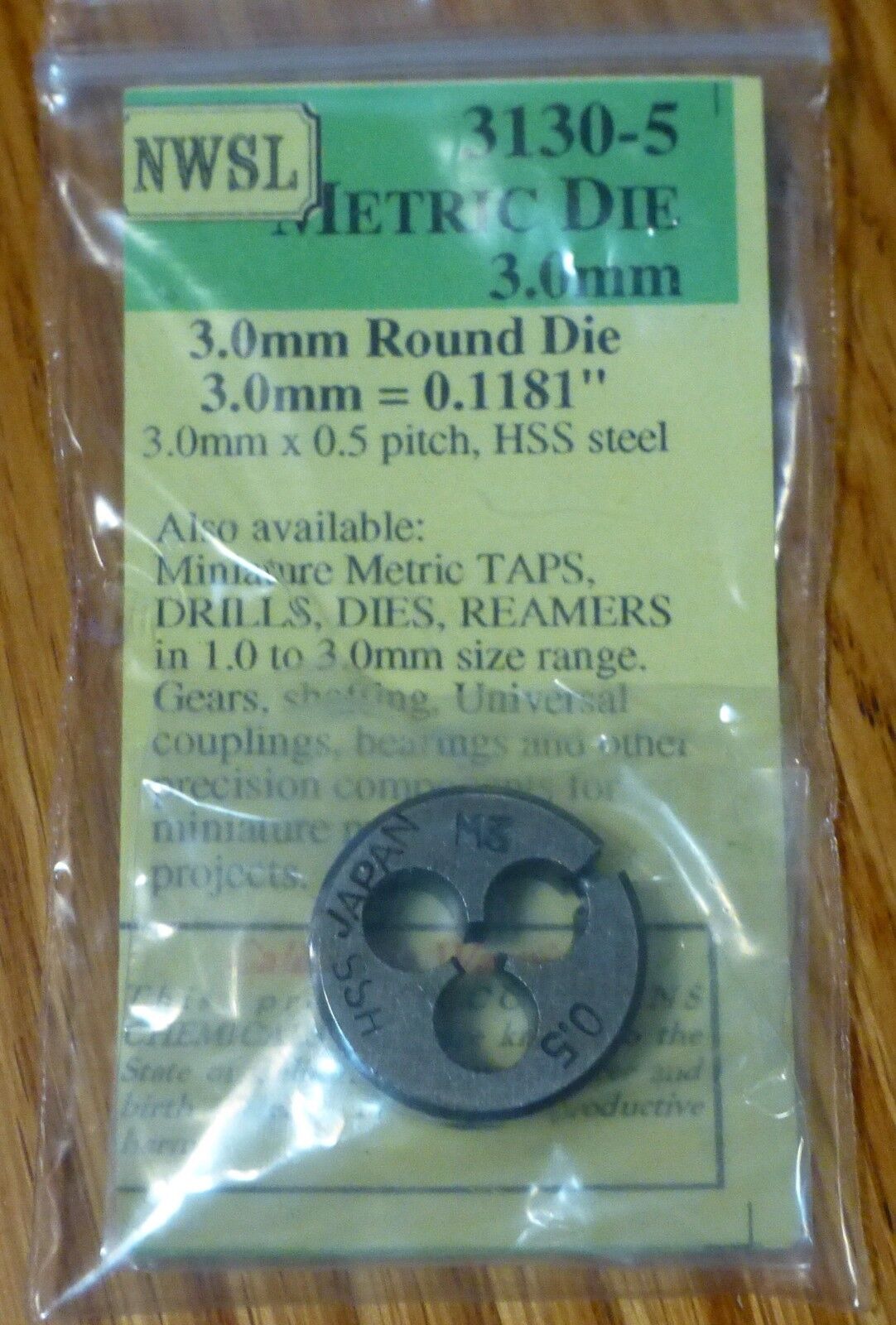 NWSL #3130-5 Metric Die 3.0mm / 3.0mm-0.1181"