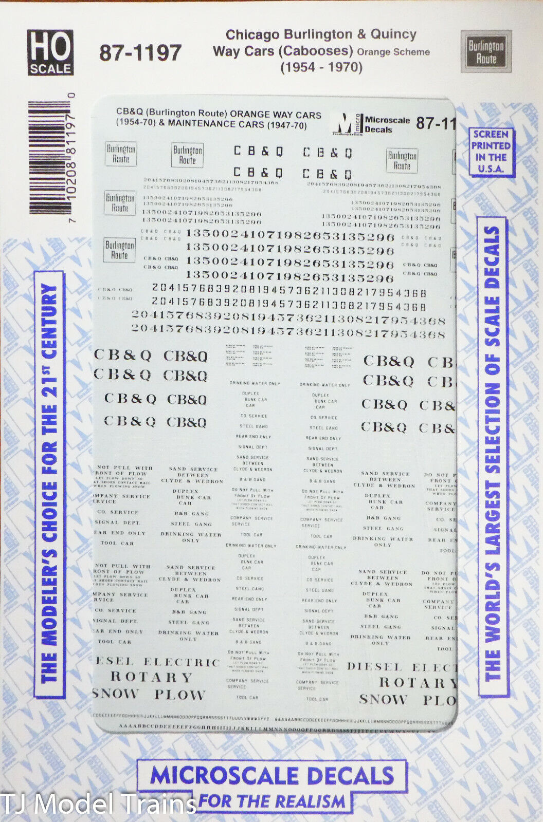 Microscale HO #87-1197 Chicago Burlington & Quincy (Way Cars) Cabooses (CB&Q)