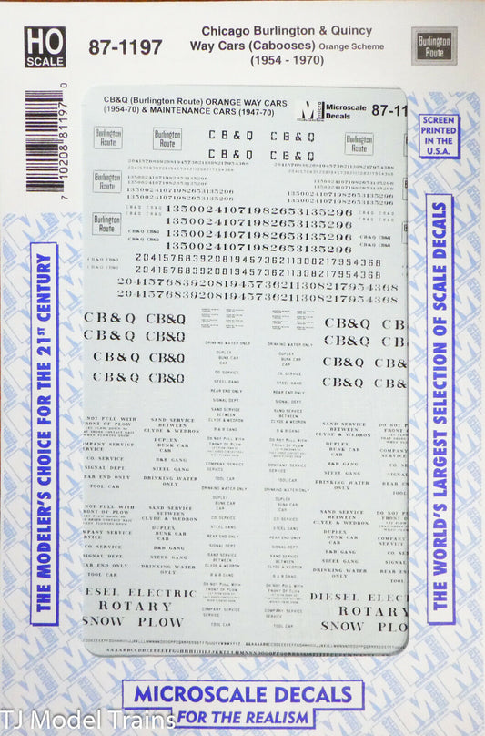 Microscale HO #87-1197 Chicago Burlington & Quincy (Way Cars) Cabooses (CB&Q)