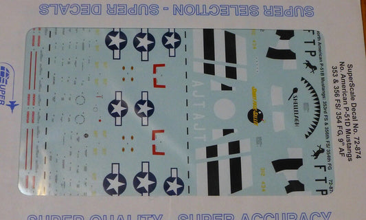 Microscale Decal 1:72 Scale #72-874 / North American P-51B Mustangs: 353rd FS &