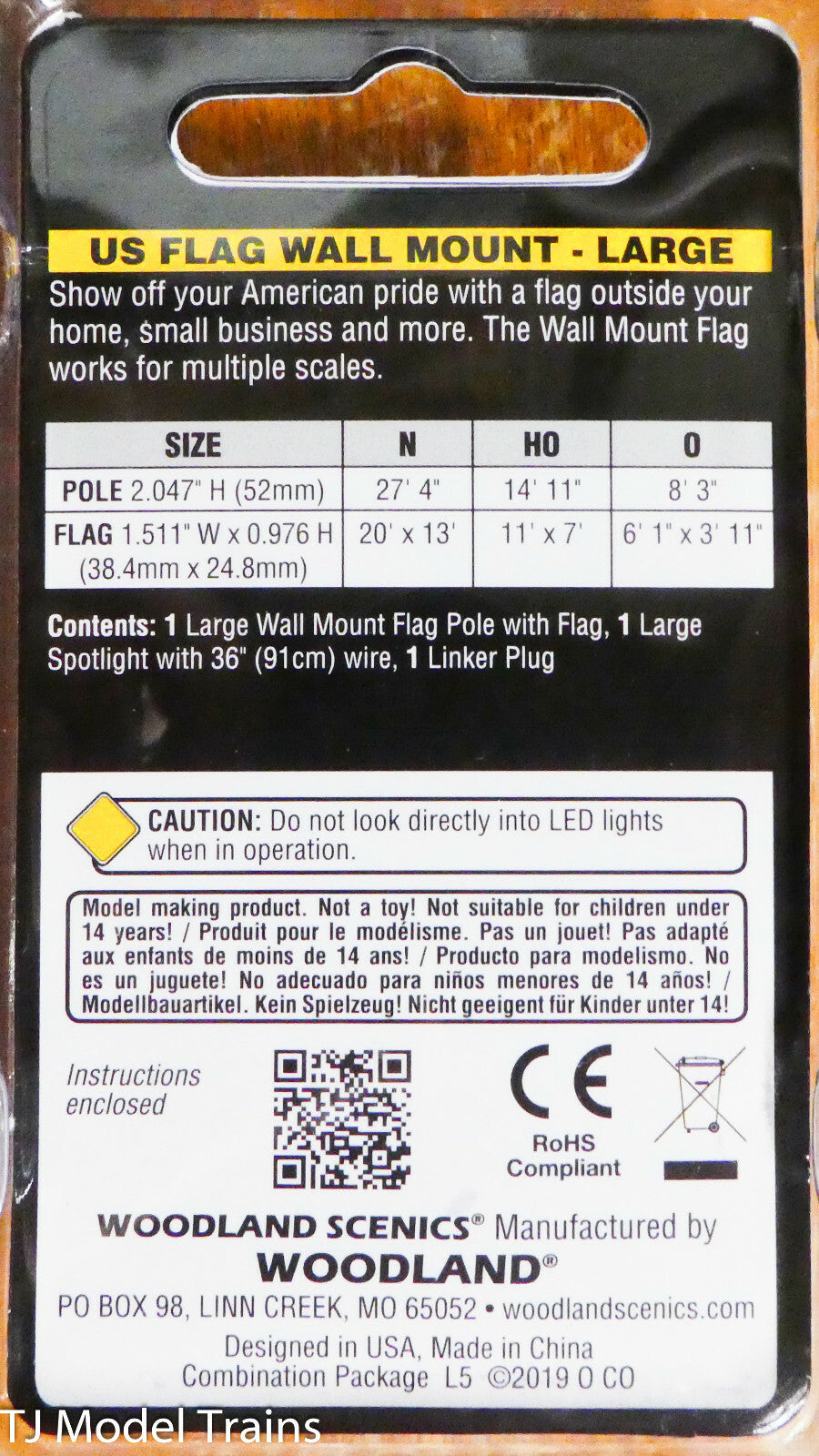 Woodland Scenics #JP5955 US Flag Wall Mount (Large) w/Small Spotlight Included
