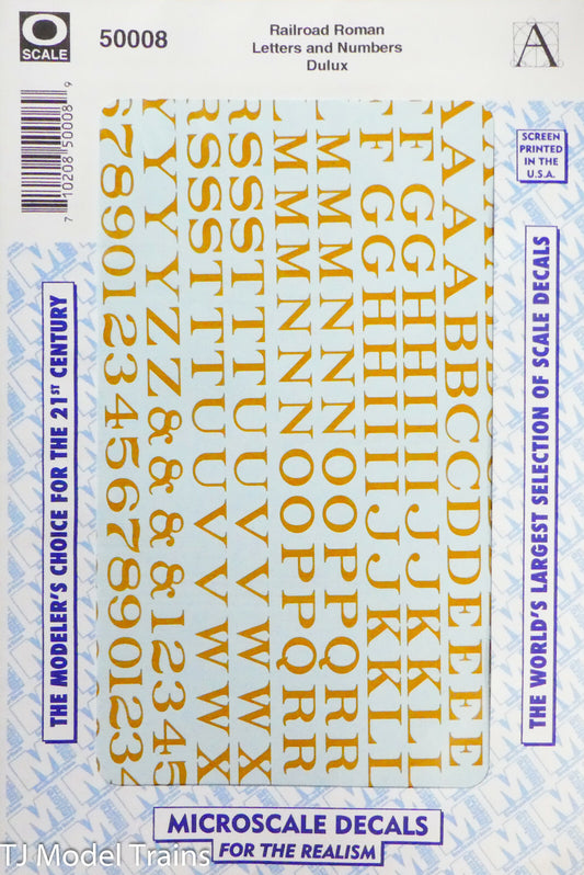 Microscale Decal O #50008 Alphabets / Numbers - Railroad Roman - Dulux