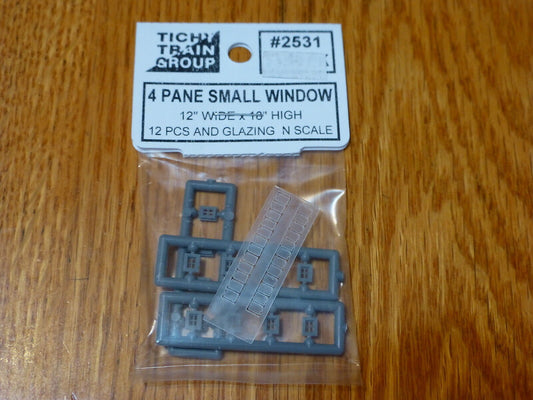 Tichy Train Group #2531 (N Scale)Small 4-Pane Window (Plastic) -- pkg(12)