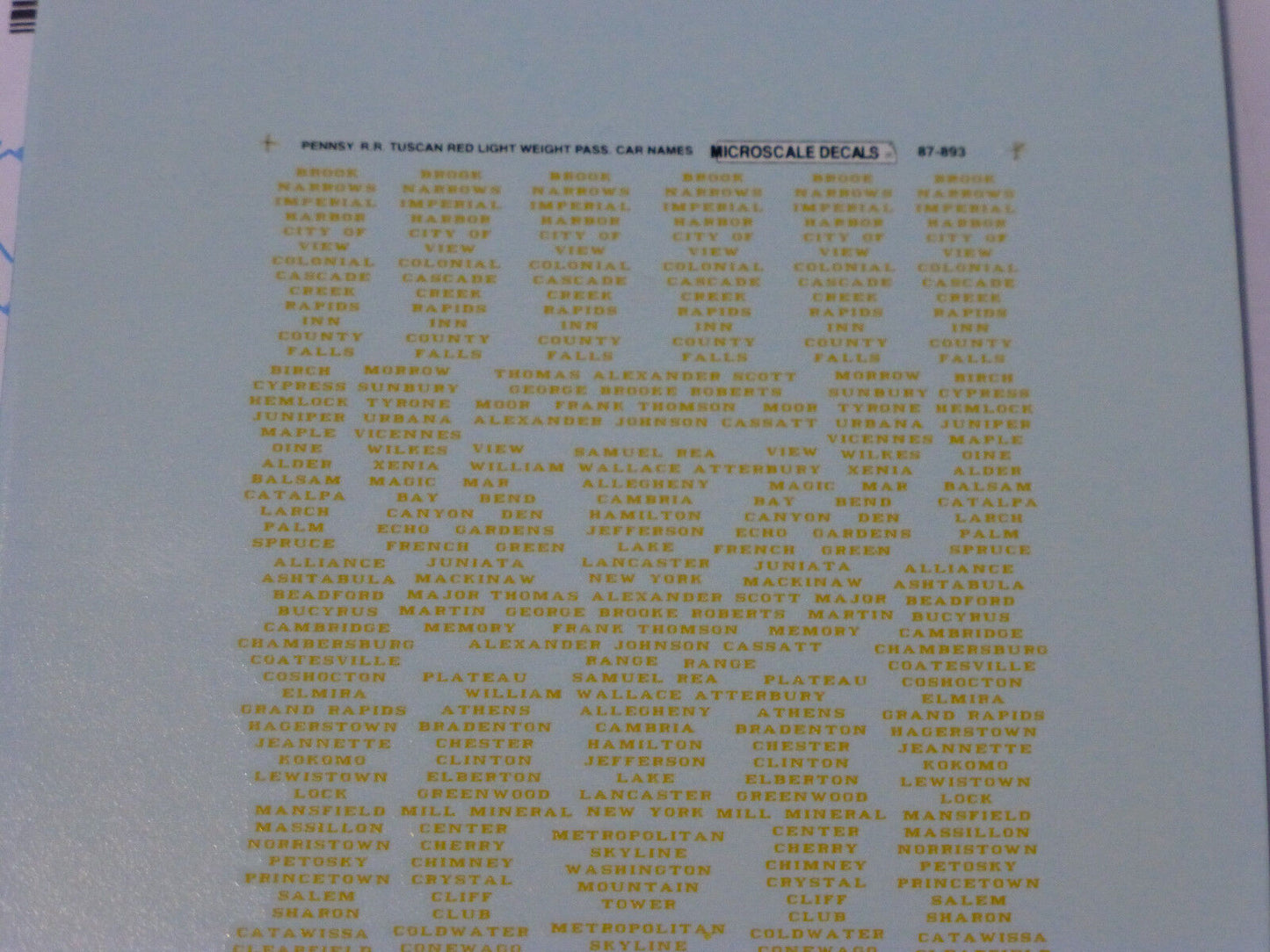 Microscale Decal N  #60-893 Pennsylvania RR Tuscan Red Light Weight Passenger Ca