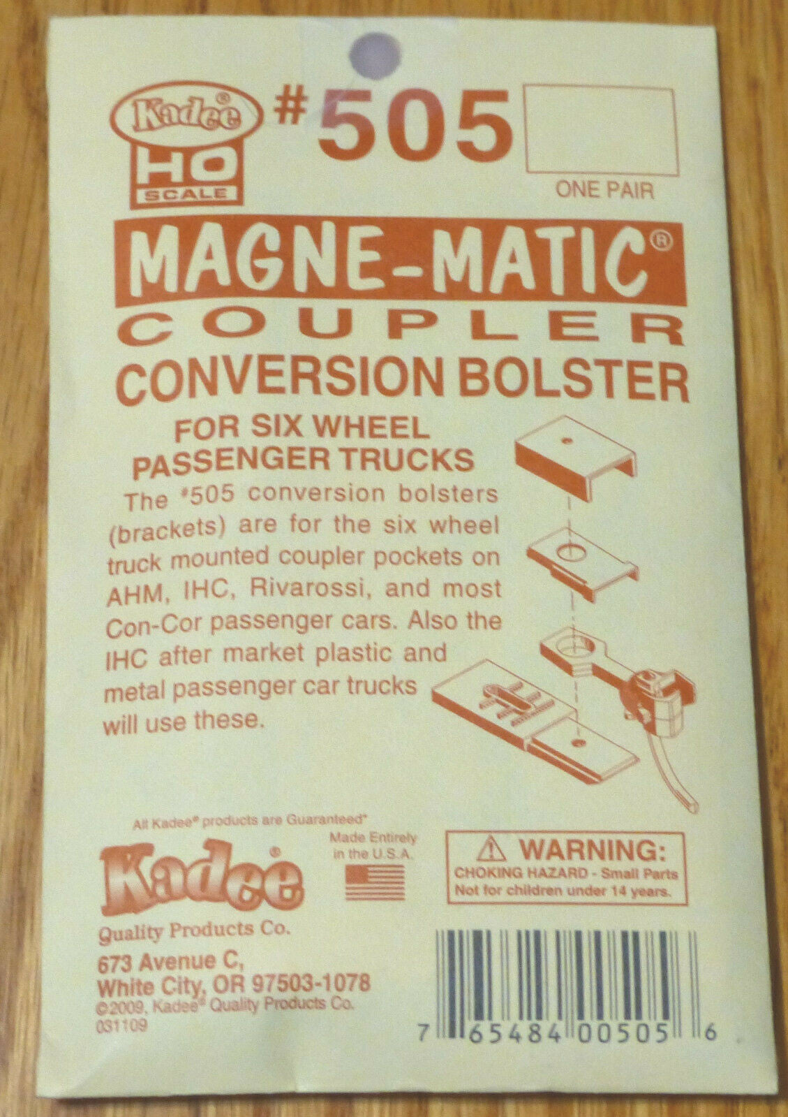 Kadee HO #505 Passenger Truck Conversion Bolsters w/Couplers (for: 6 Wheel Pass