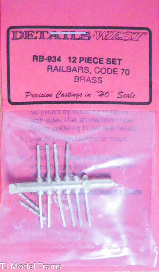 Details West HO #934 Railbars, Code 70 (Brass) 12 Piece Set