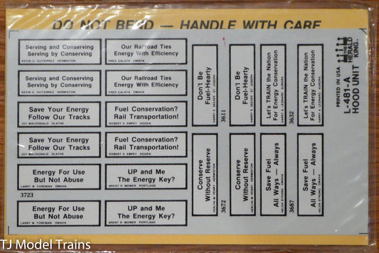 Herald King Decal #L-481-A Union Pacific SD40-2 Slogans (1981) Black & White