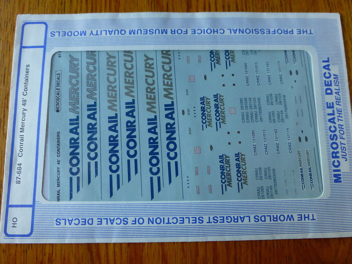 Microscale Decal HO #87-684 Conrail - CR -- "Mercury" 48' Containers 1992