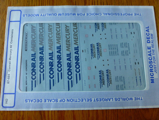 Microscale Decal HO #87-684 Conrail - CR -- "Mercury" 48' Containers 1992