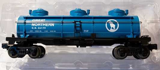 Lionel #6-26179 GN Three-dome Tank Car. Operating couplers, Metal Handrails, Pla