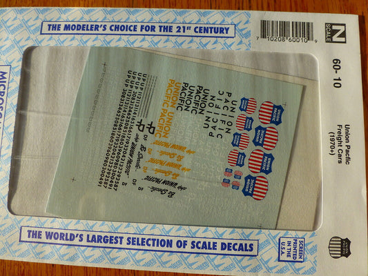 Microscale Decal N #60-10 Union Pacific Freight Cars (1970+) Decal Sheet