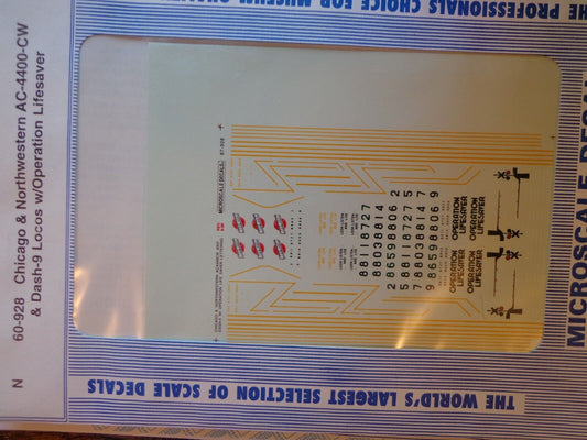 Microscale Decal N  #60-928 Chicago & North Western AC-4400-CW & Dash-9 Locos wi