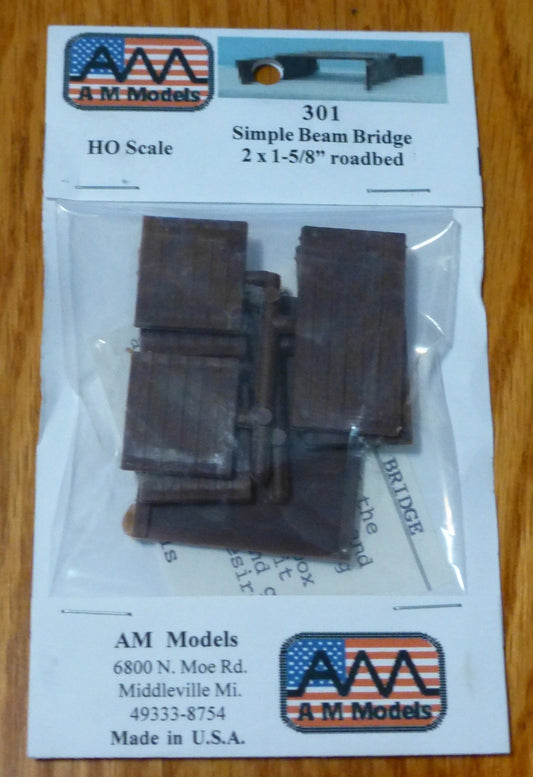 AM Models HO #301 Simple Beam Bridge -- 2 x 1-5/8" roadbed (Kit Form)