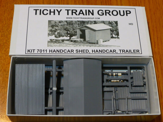 Tichy Train Group #7011 (HO Scale)Handcar Shed w/Handcar & Trailer -- Kit -