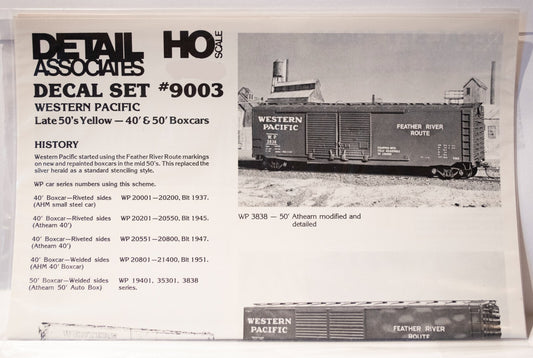 Detail Associates #9003 Decal Set - Western Pacific Box Car -- Late 1950s (yello