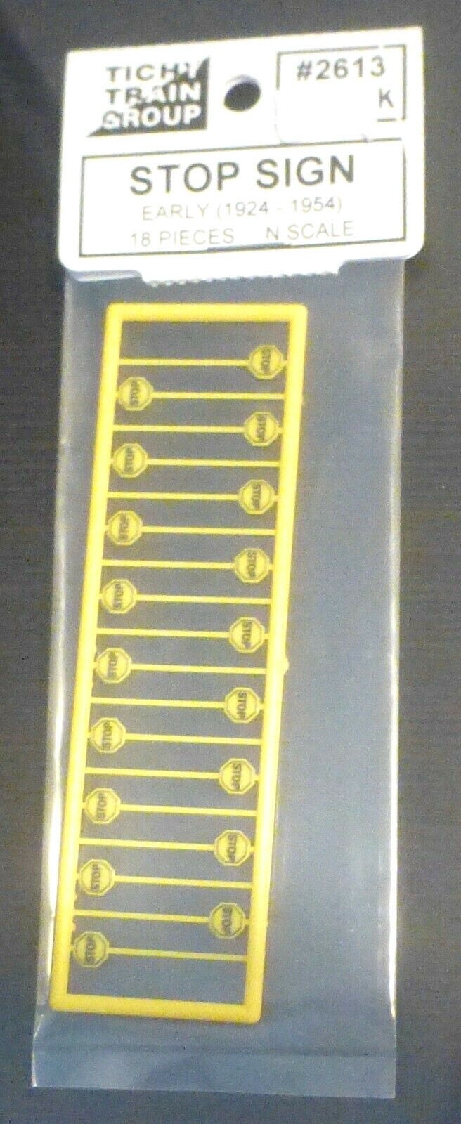 Tichy Train Group N #2613 Early Yellow Stop Signs -- pkg(18) Plastic Parts