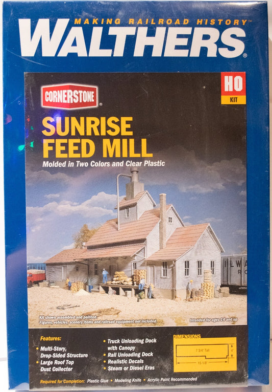 Walthers Cornerstone #933-3061 Sunrise Feed Mill -- Kit - 15-1/8 x 4 x 7-3/4" 37
