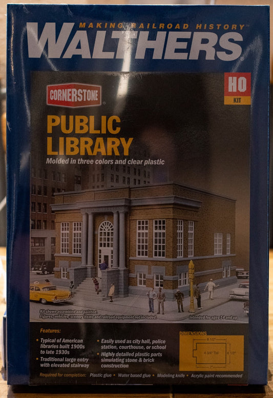 Walthers HO #933-3493 Public Library -- Kit - 8-1/2 x 6-1/2 x 4-3/4" 21.5 x 16.5