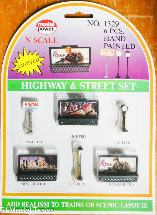 Model Power N #1329 Highway & Street Set (Signs, Billboards, etc.) Lighted