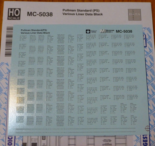 Microscale Decal HO #MC-5038 Pullman Standard (PS) Various Liner Data Black