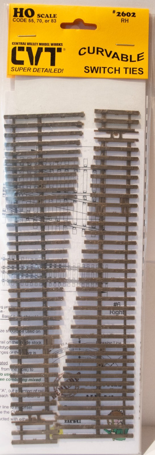 Central Valley HO #2602 CVT Curvable Switch Tie Strip -- #6 Right