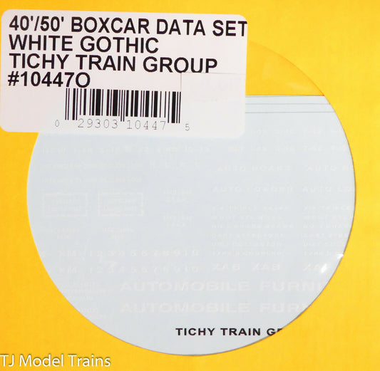 Tichy Train Group O #10447O (40'/50' Boxcar Data Set White Gothic) (Decal)