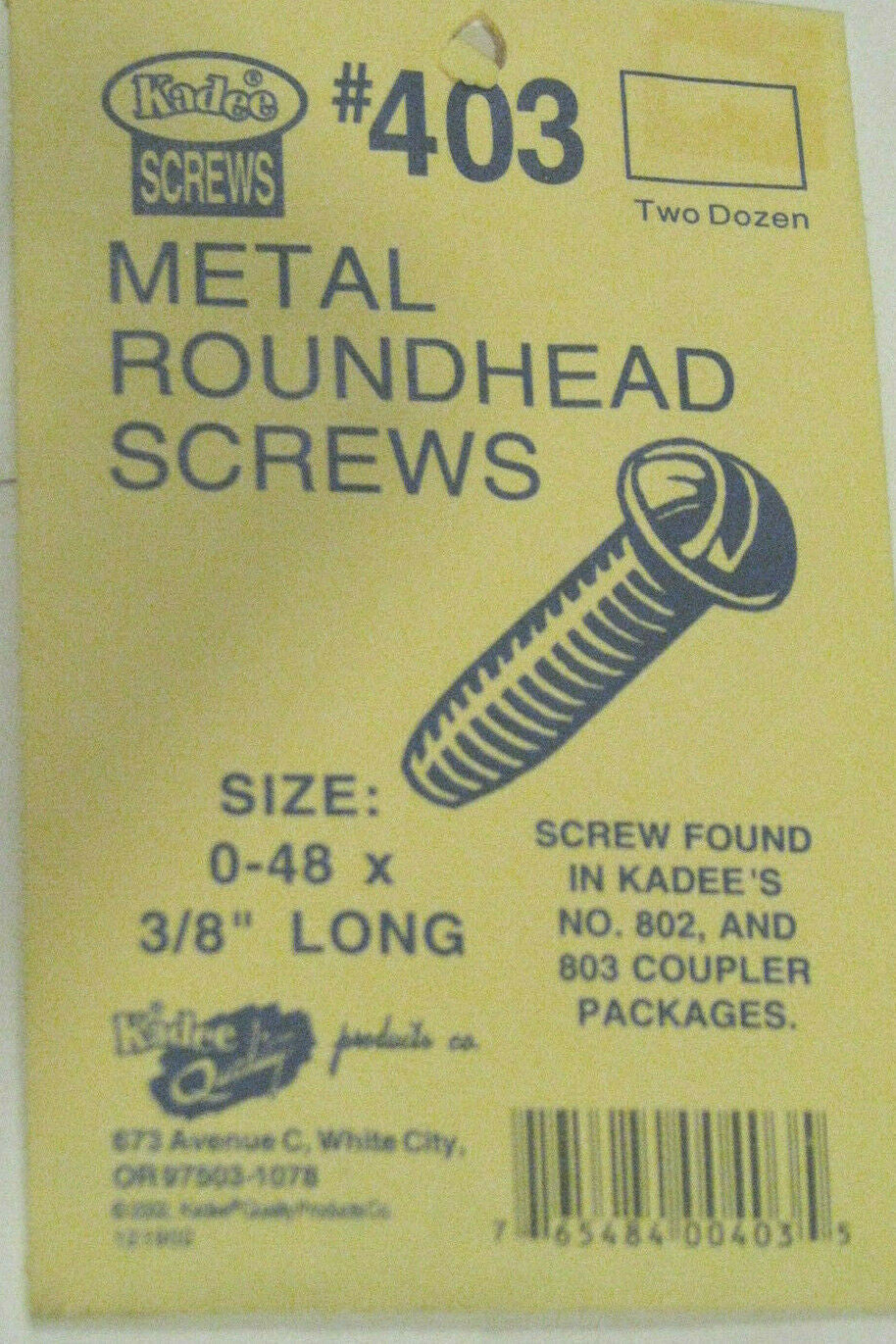 Kadee #403 /0-48 Metal Screws -- 0-48 x 3/8" pkg(24)