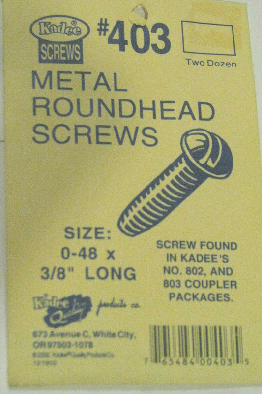 Kadee #403 /0-48 Metal Screws -- 0-48 x 3/8" pkg(24)