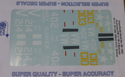Microscale Decal 1:48 Scale #48-1082 / Grumman F8F-1/ 1B 2 Bearcats VF-17, VF-