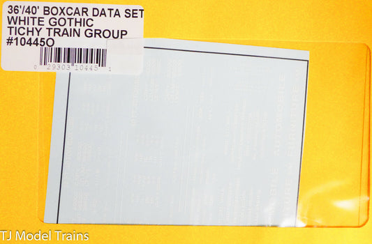 Tichy Train Group O #10445O (36'/40' Boxcar Data Set White Lettering) (Decal)