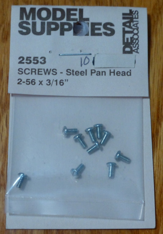Detail Associates #2553 Screws - Steel Pan Head 2-56 x 3/16" (10 pcs.)